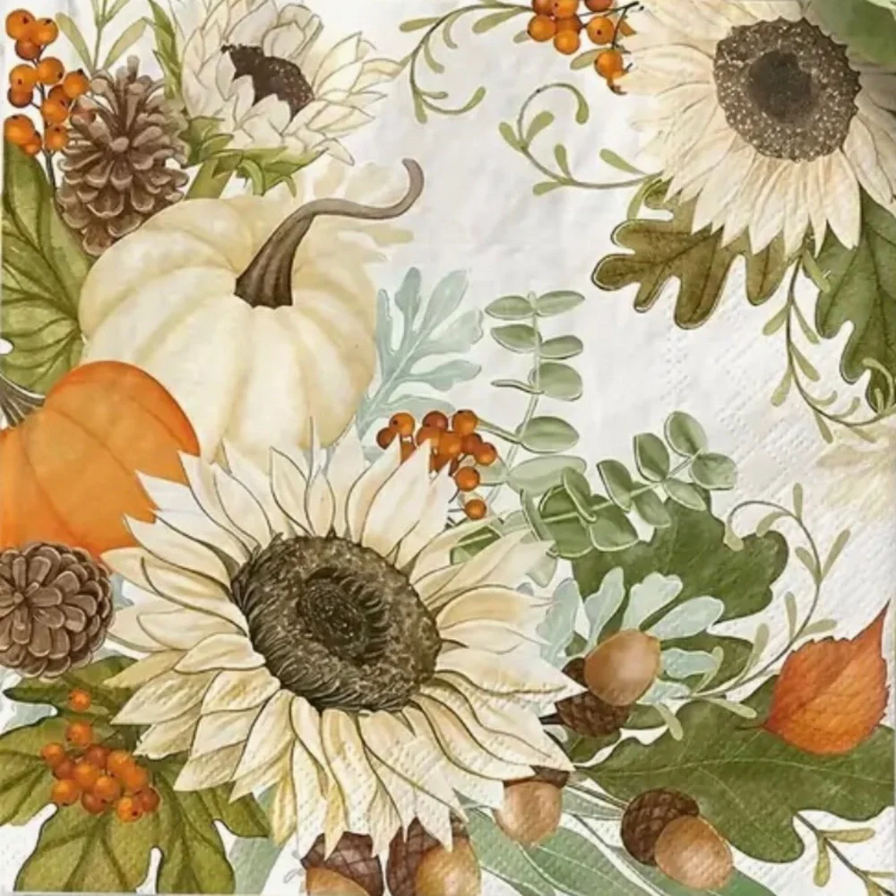 Set of Two (2) Individual Sunflower and Pumpkin Decoupage Napkins